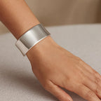 Sterling Silver Rhodium Plated Wide Sculpted Cuff Bangle