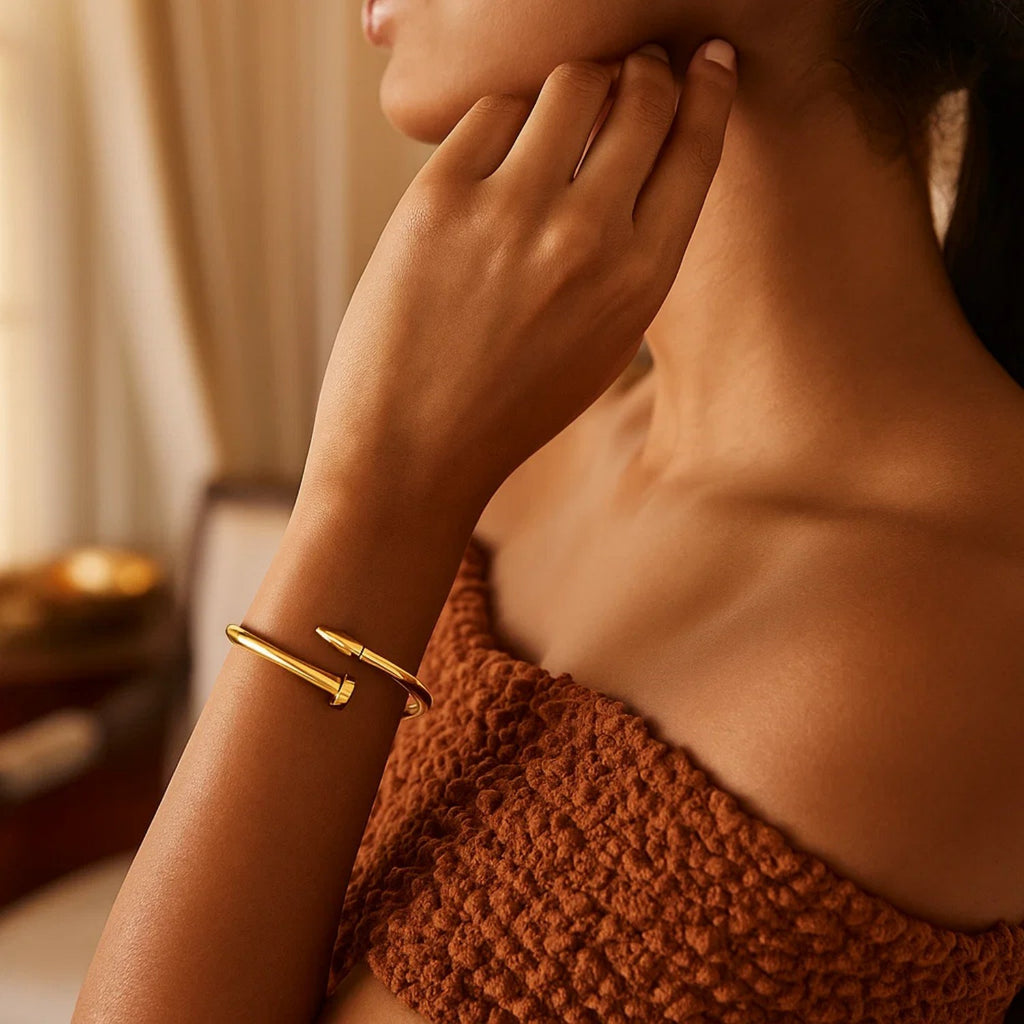 Bypass Nail Head Cuff Bangle in 14K Yellow Gold