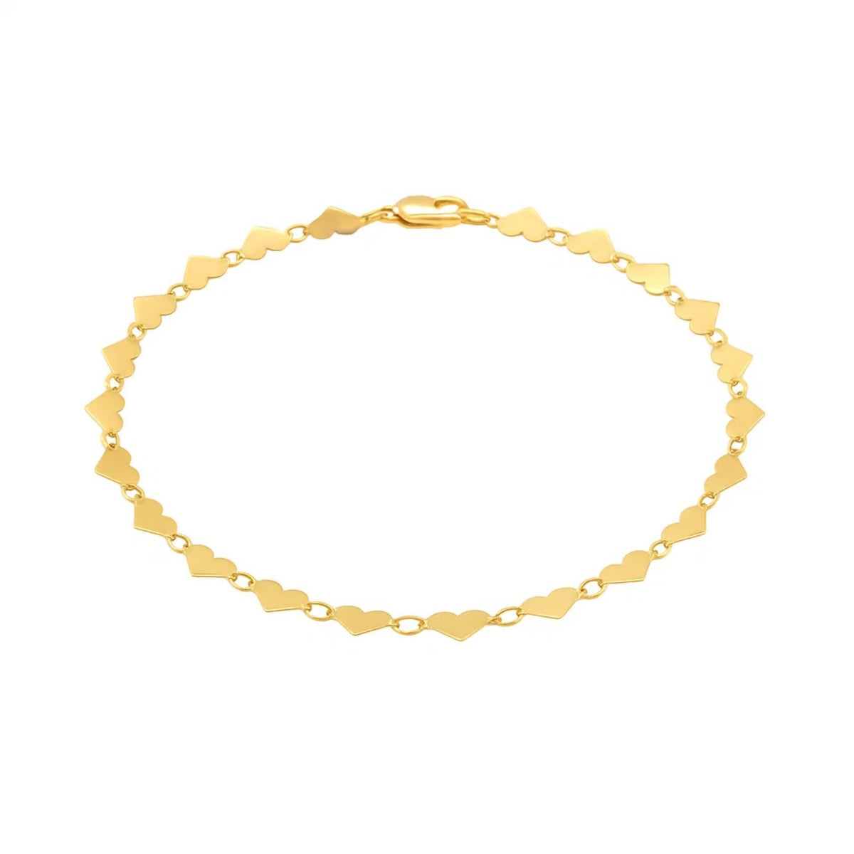 14k Yellow Gold 7 inch Mirrored Heart Chain Bracelet (5.00 mm)