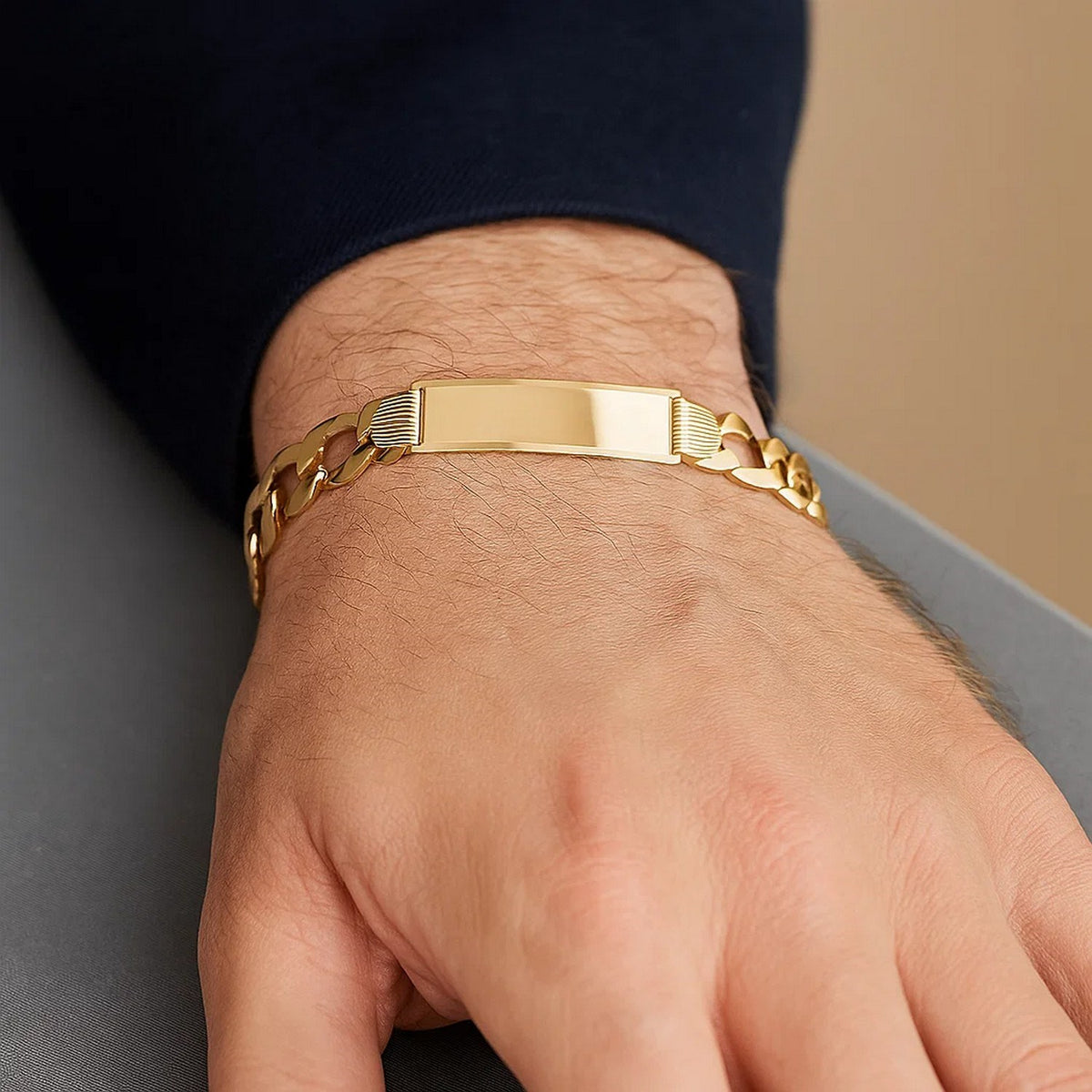 14k Yellow Gold 8 1/2 inch Mens Wide Curb Chain ID Bracelet (10.00 mm)