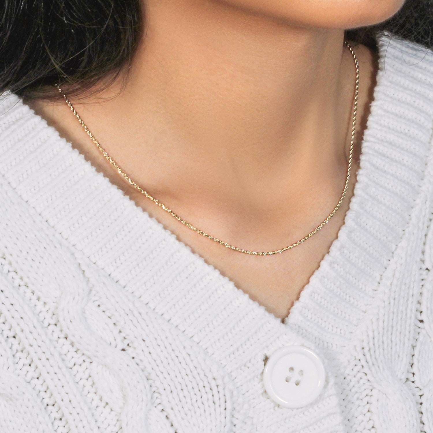 14k Yellow Gold Solid Diamond Cut Rope Chain 1.4mm