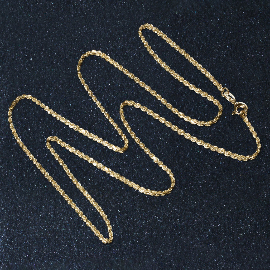 14k Yellow Gold Solid Diamond Cut Rope Chain 1.4mm
