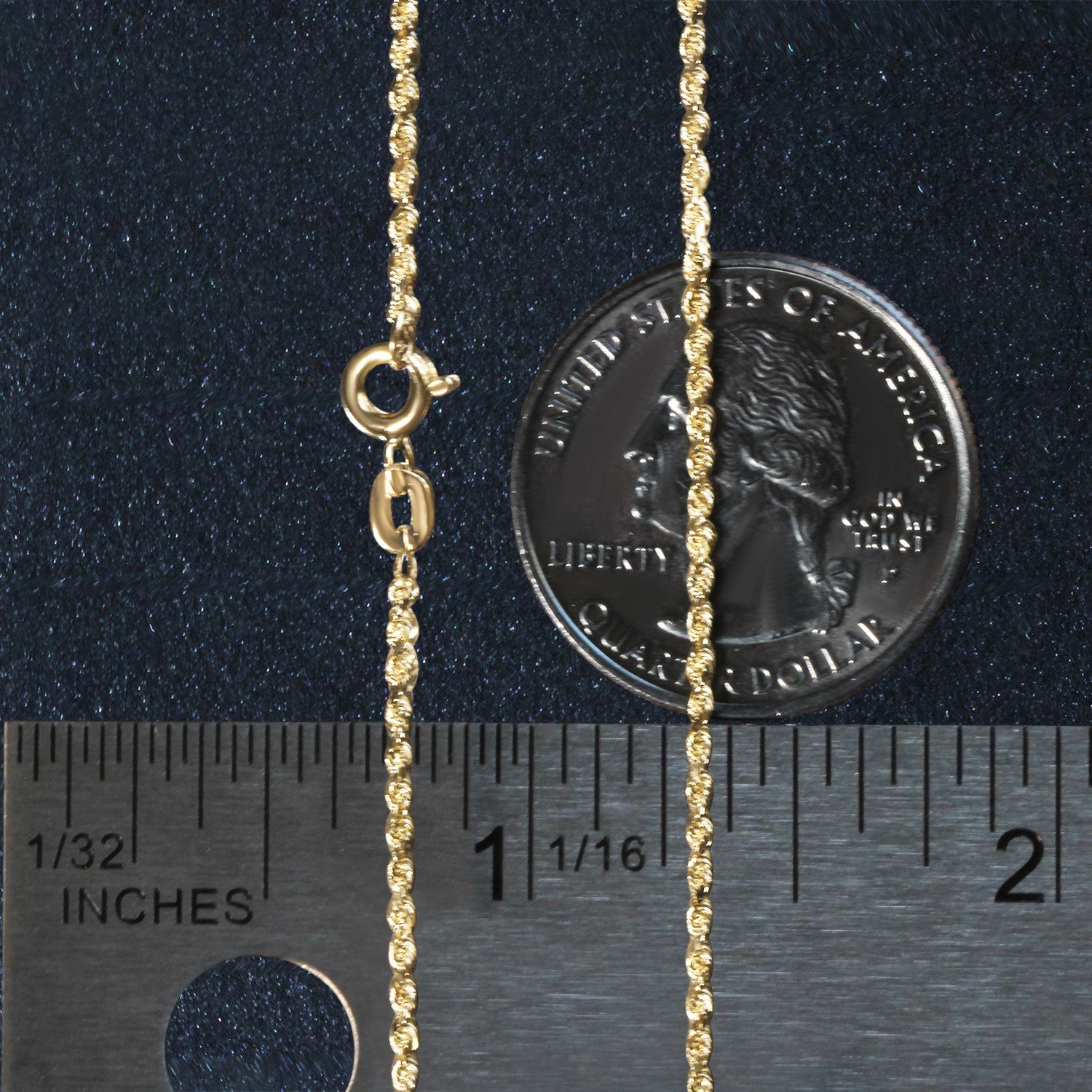 14k Yellow Gold Solid Diamond Cut Rope Chain 1.4mm