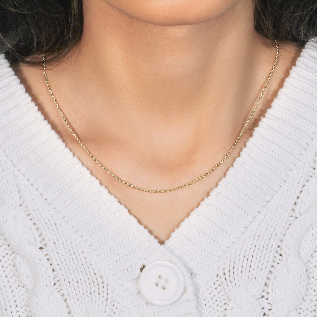 14k Yellow Gold Solid Diamond Cut Rope Chain 1.4mm