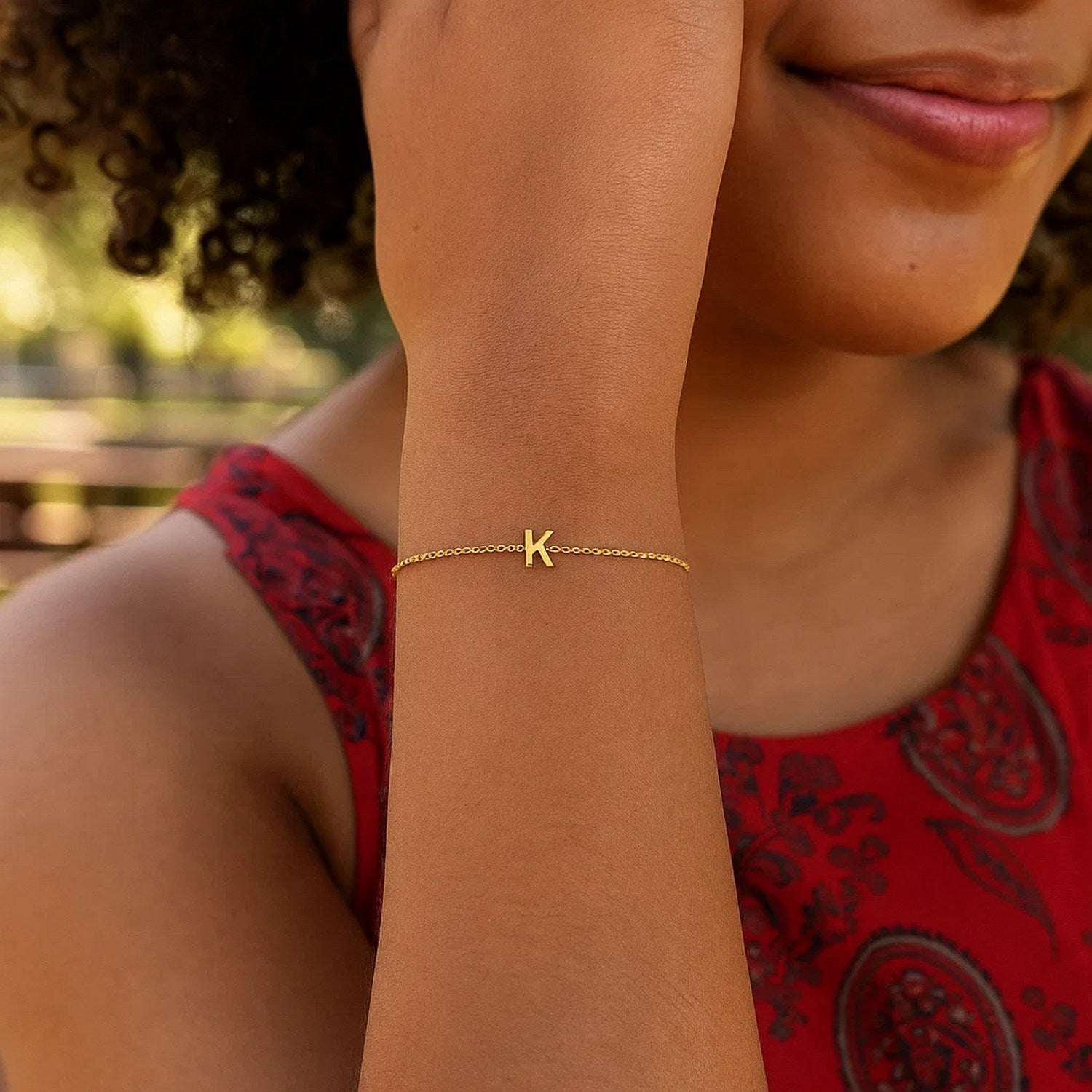 Gold Mini Initial K Bracelet