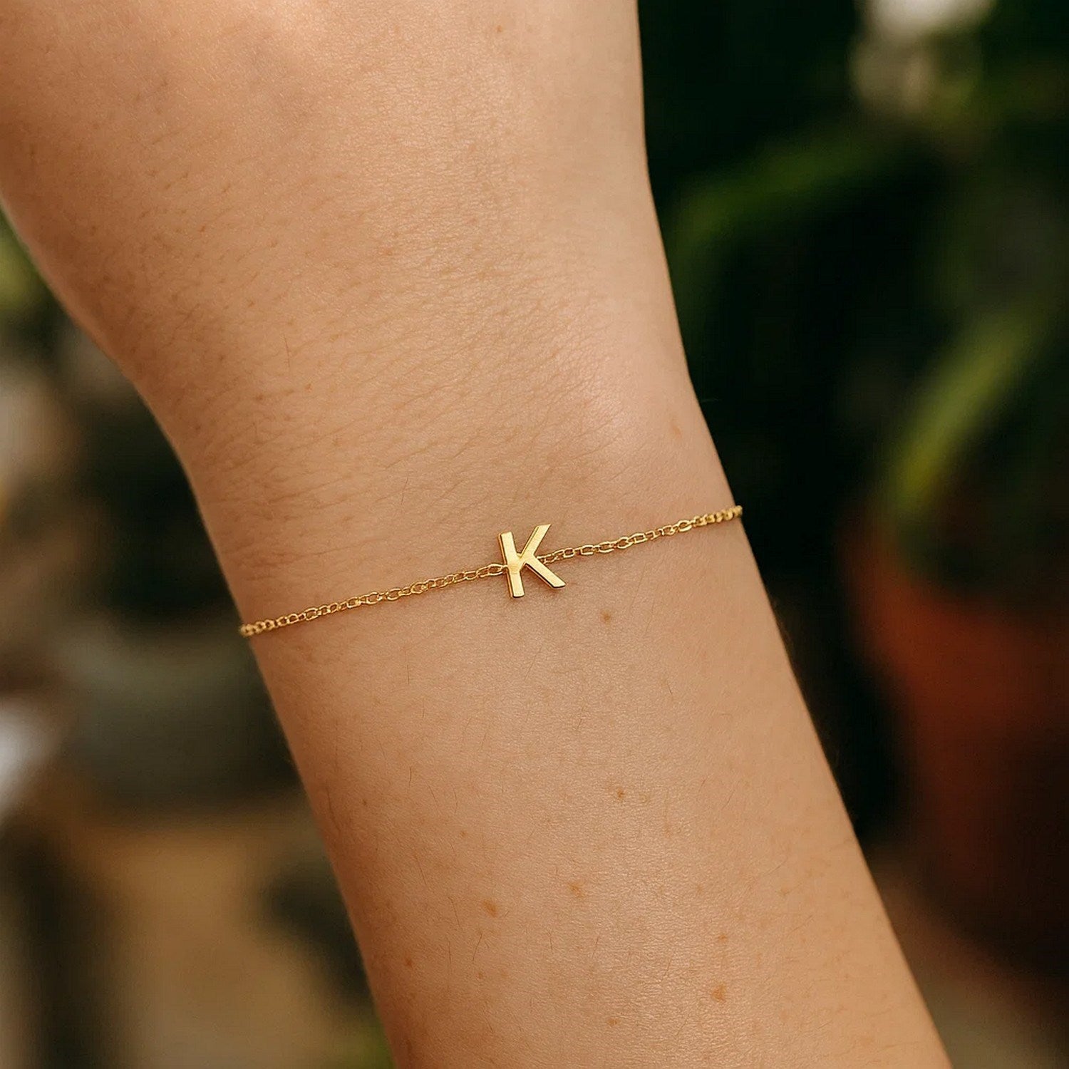 Gold Mini Initial K Bracelet