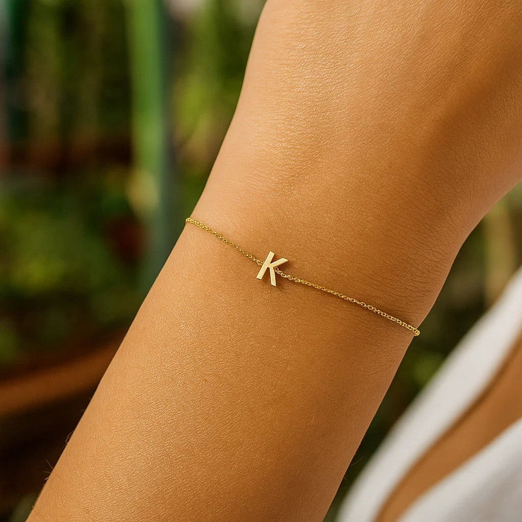 Gold Mini Initial K Bracelet