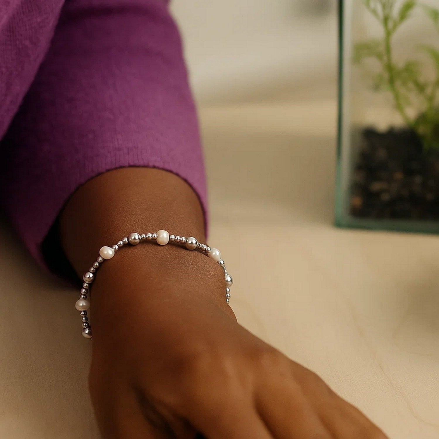 Silver Pearl Bead Bracelet