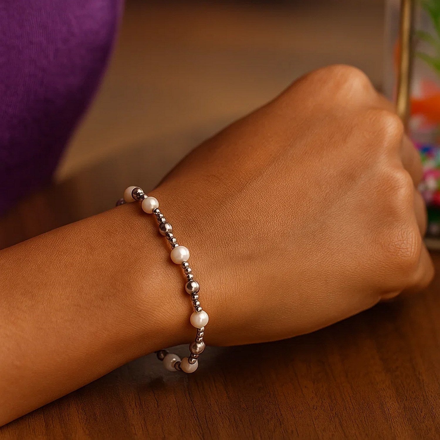 Silver Pearl Bead Bracelet