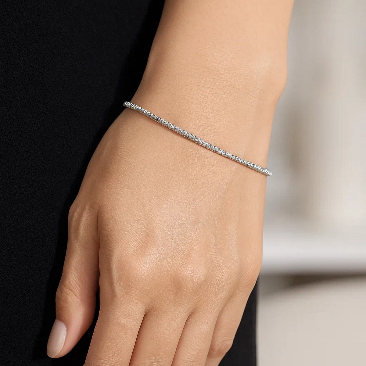 14K White Gold Sparkle Spring Chain Bracelet (2.10 mm)
