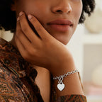 Sterling Silver Rhodium Plated Rolo Chain Bracelet with a Heart Charm (6mm)