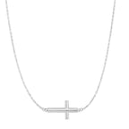 White Gold Sideways Cross Necklace