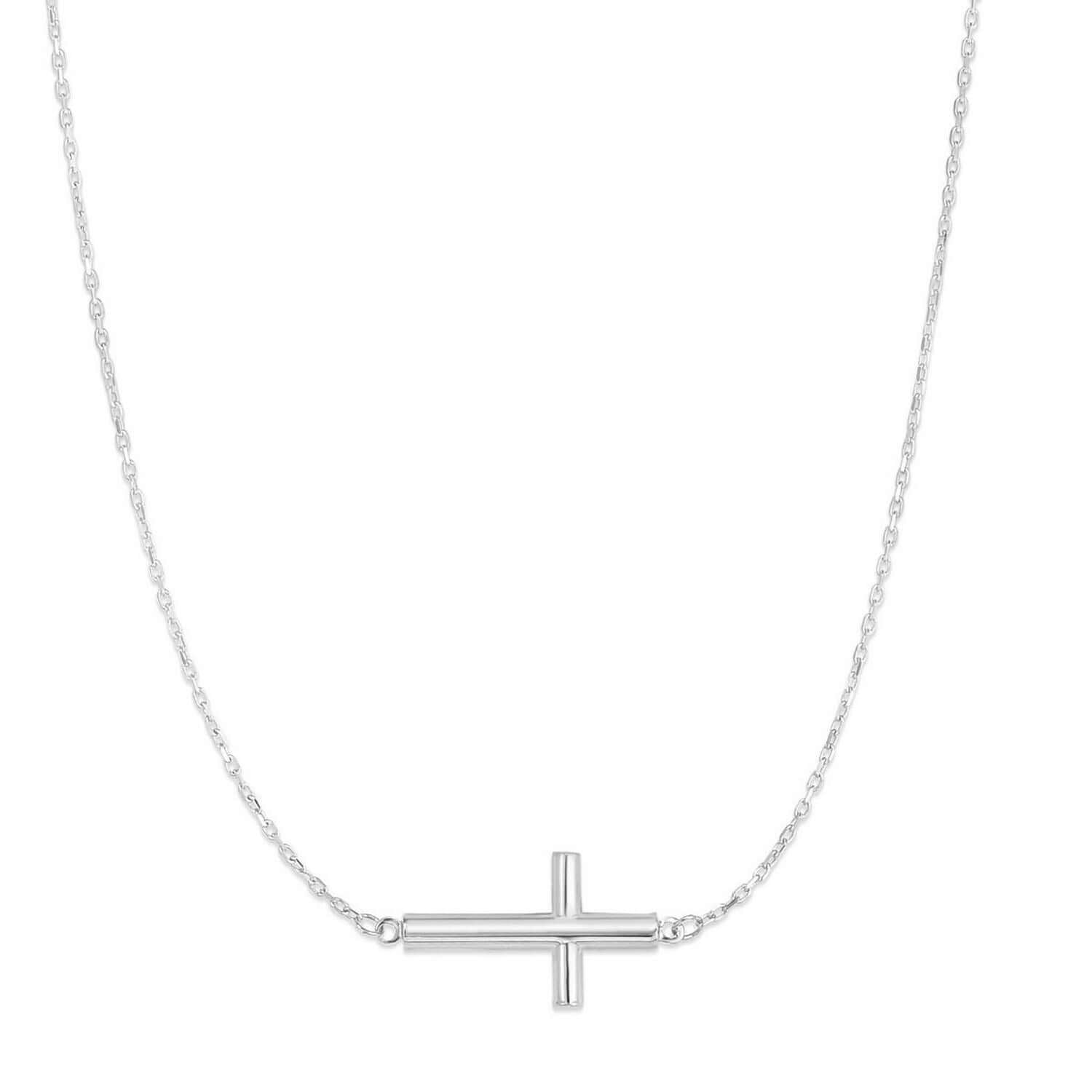 White Gold Sideways Cross Necklace