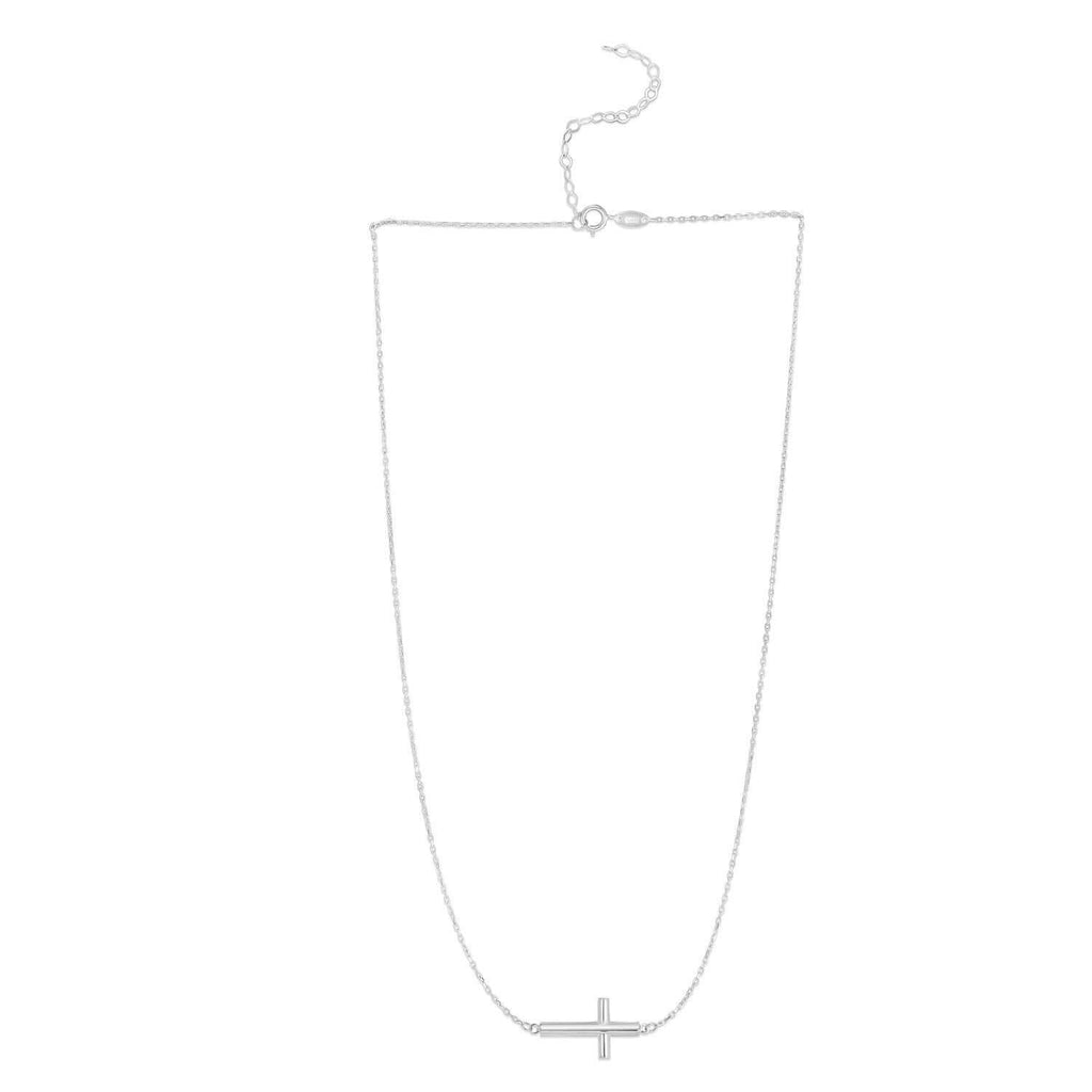 White Gold Sideways Cross Necklace