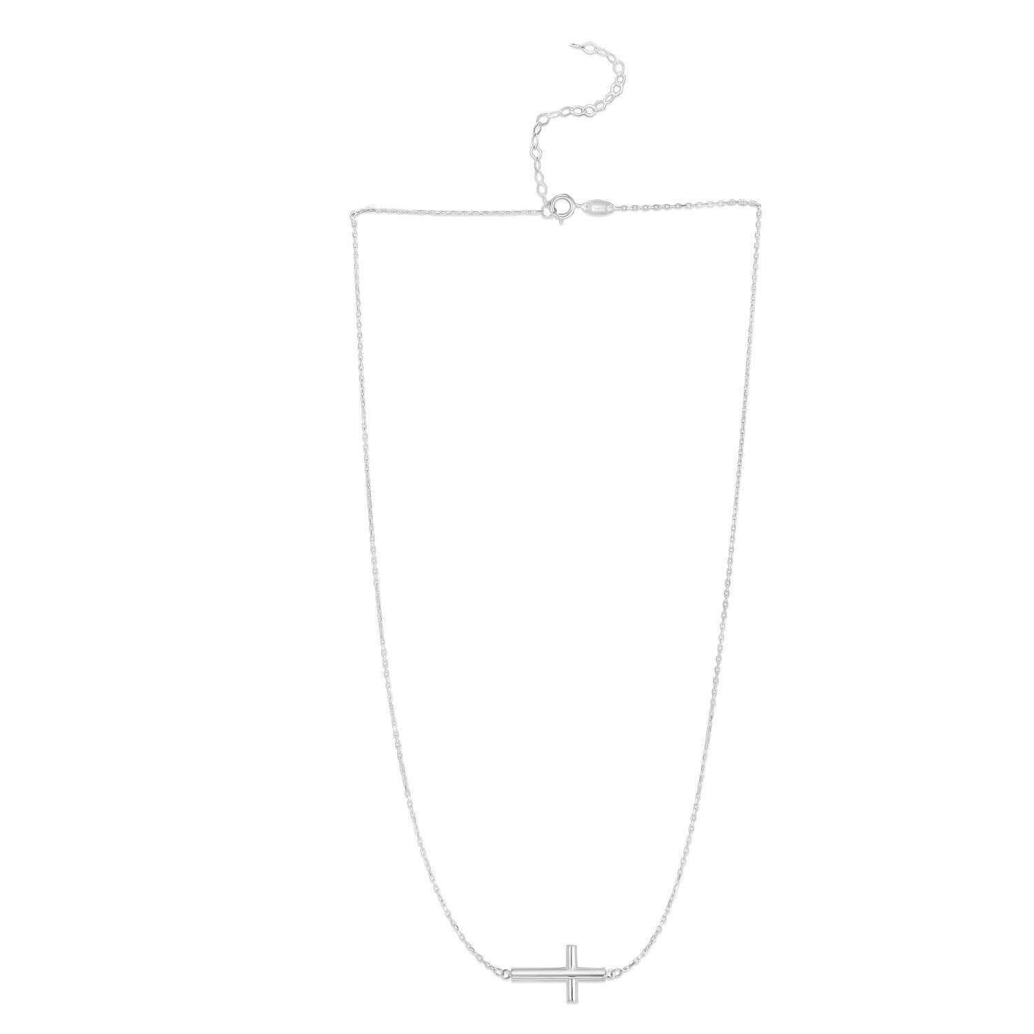 White Gold Sideways Cross Necklace