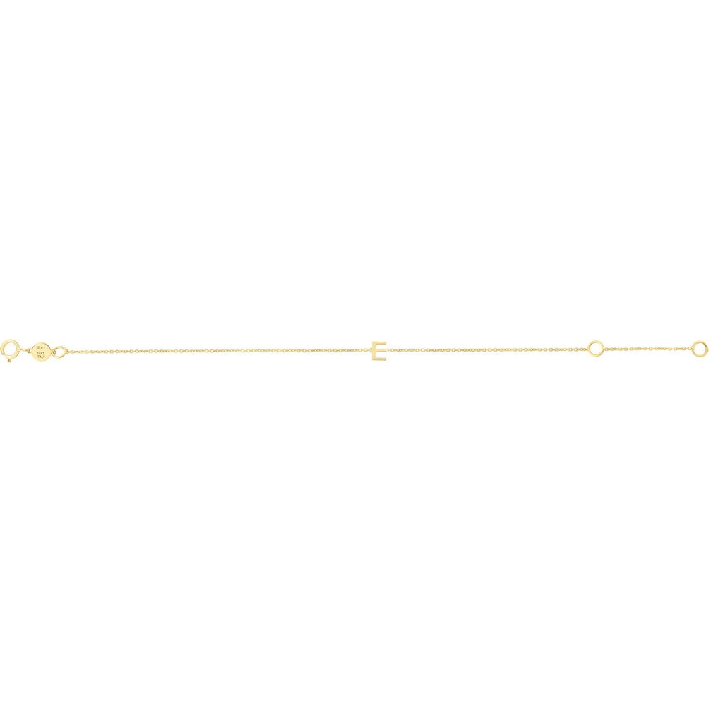 14K Yellow Gold Mini Initial E Bracelet