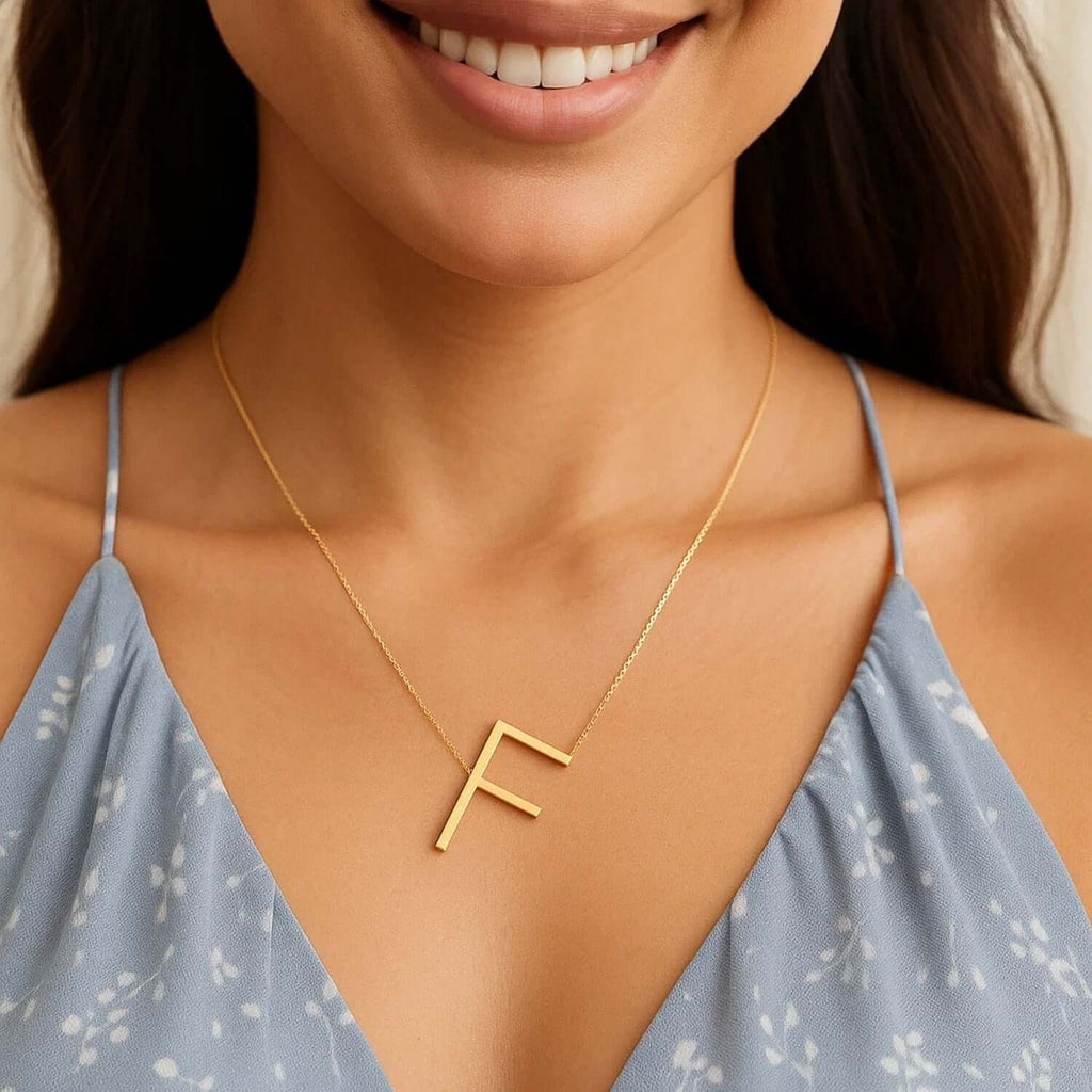 14K Yellow Gold Yours Truly Large Initial F Necklace