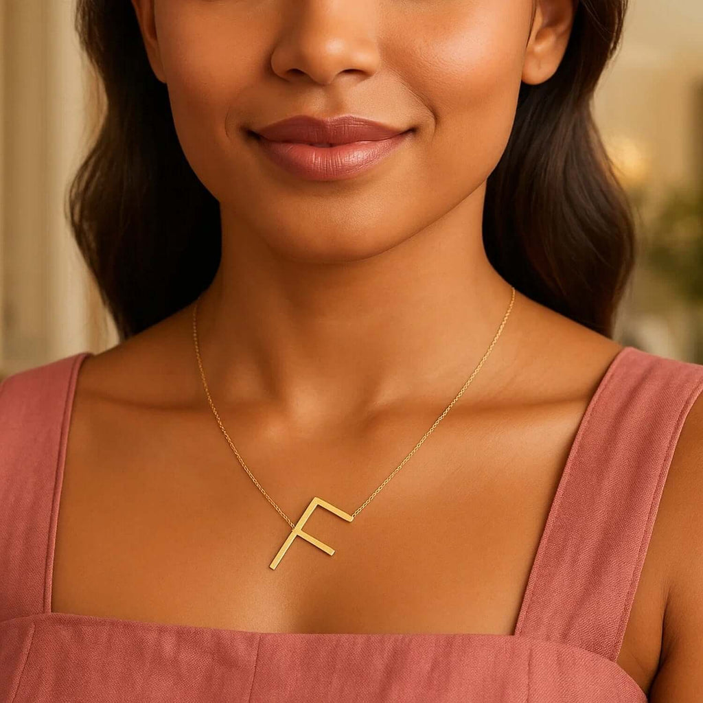 14K Yellow Gold Yours Truly Large Initial F Necklace