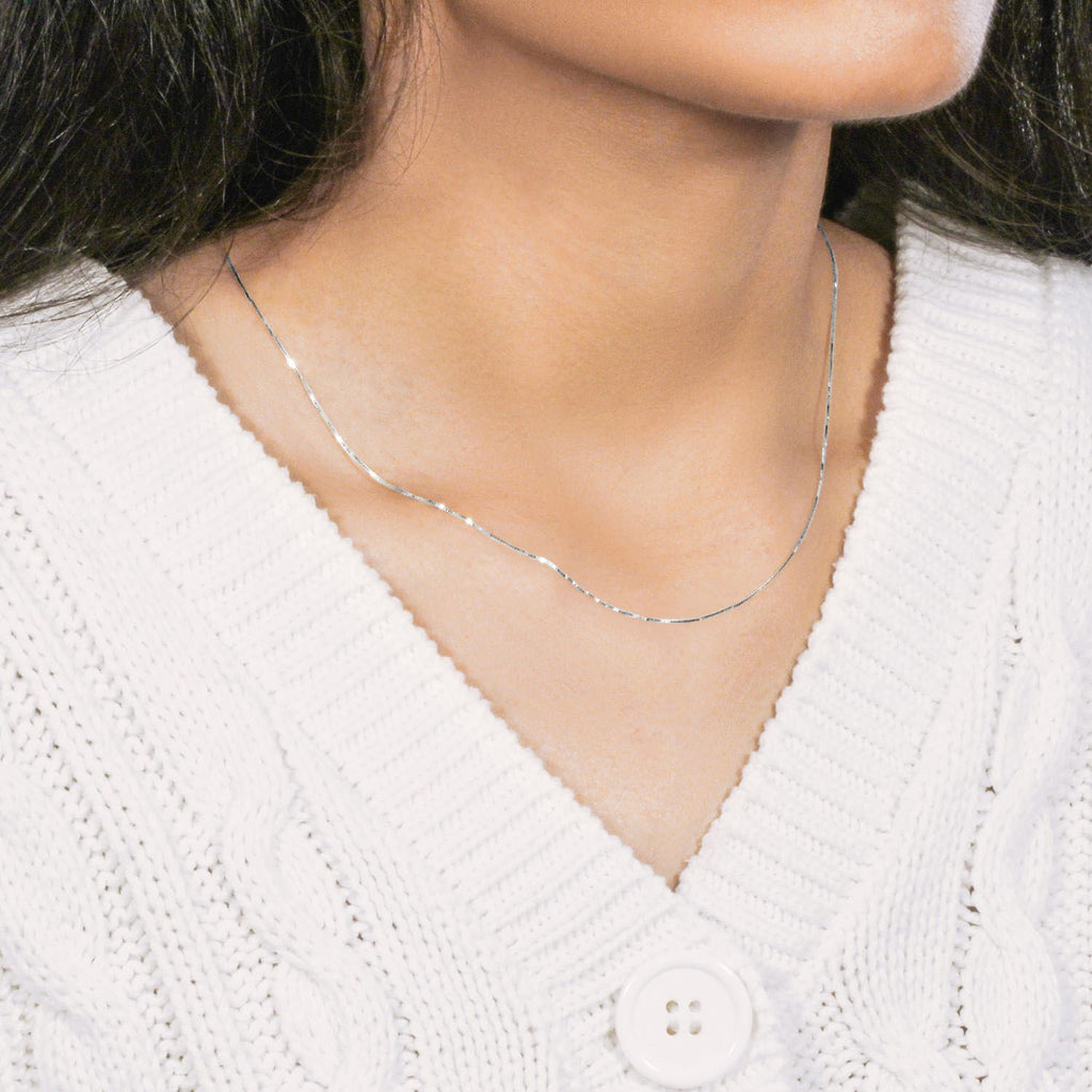 White Gold Classic Box Chain 0.45mm Spring Ring