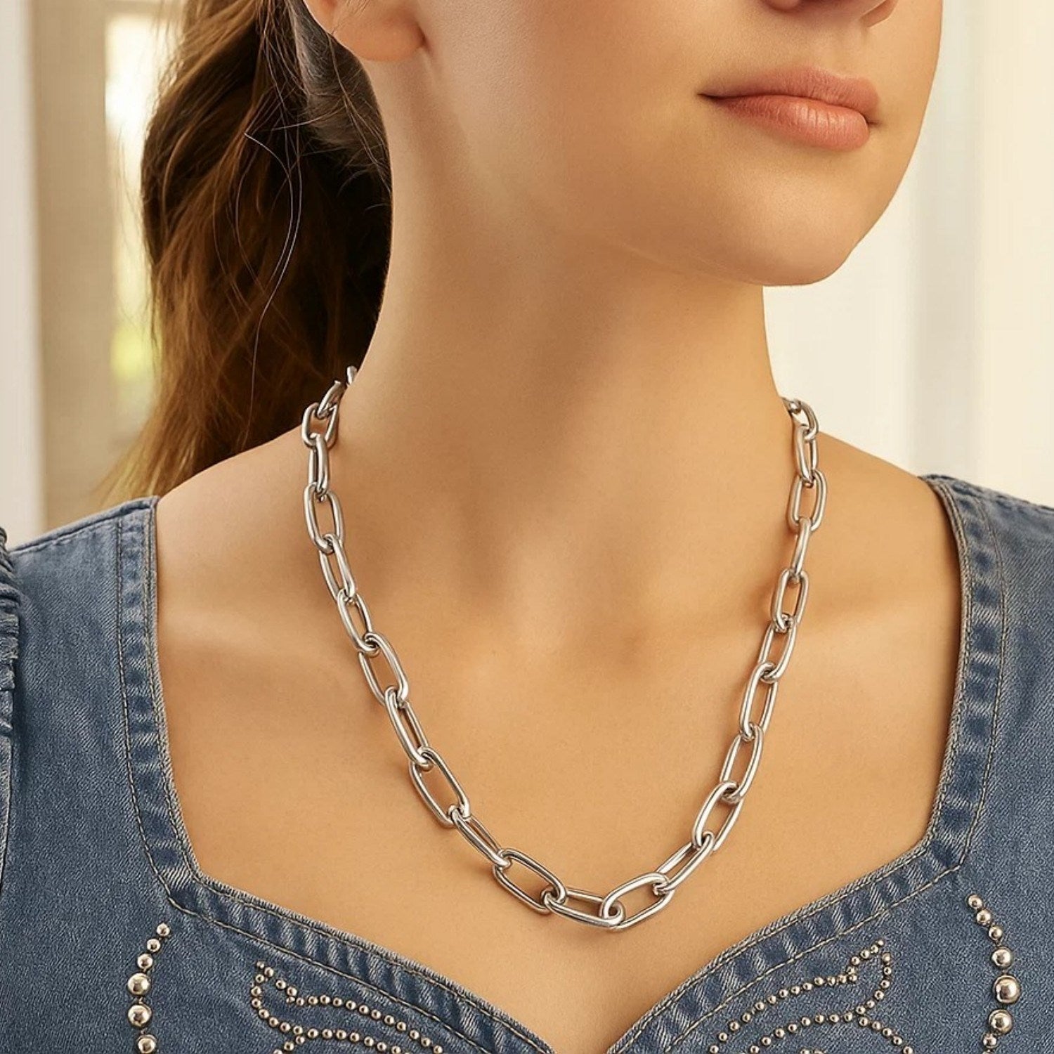 Sterling Silver Wide Paperclip Chain Necklace