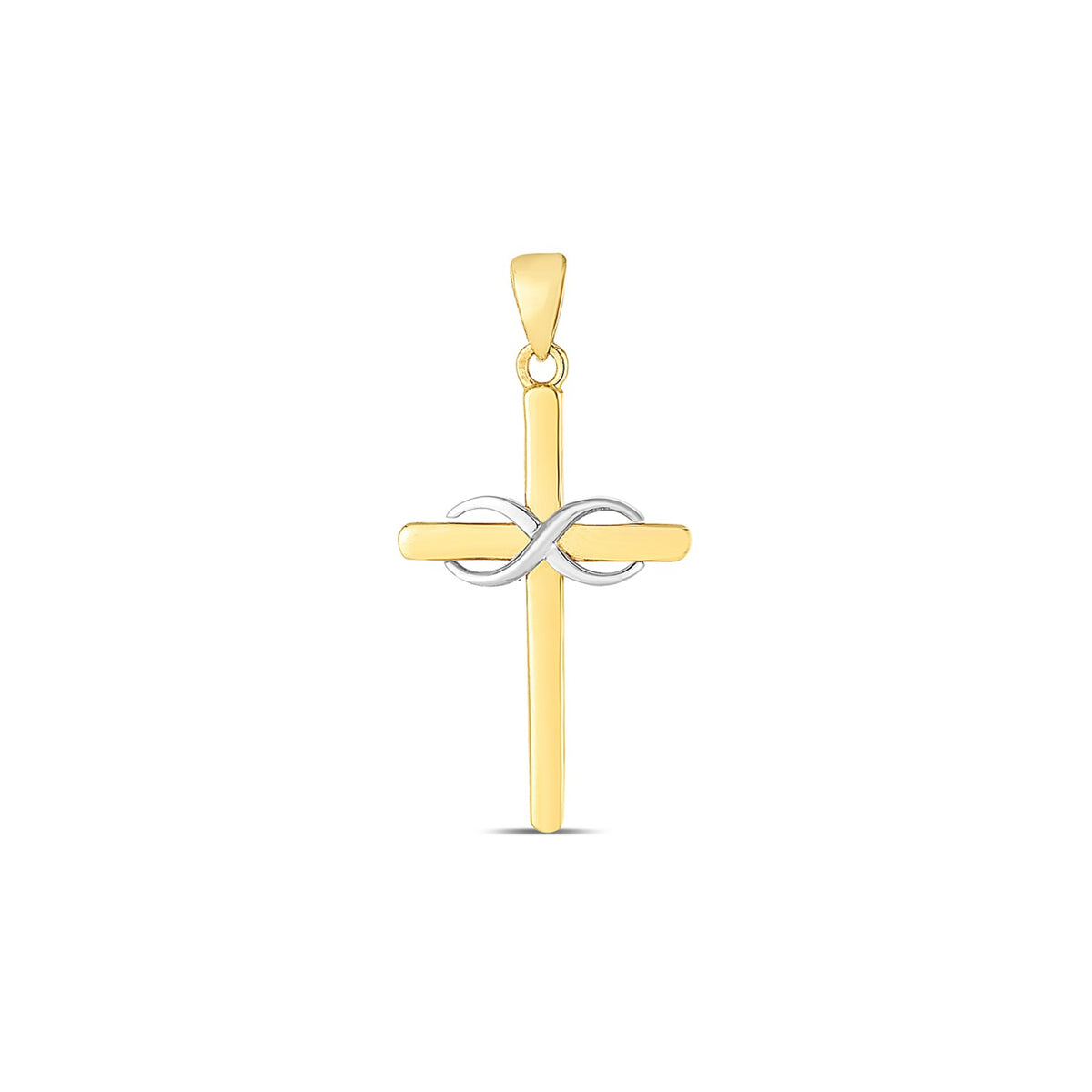 14k Two Tone Gold High Polish Diamond Cut Infinity Cross Pendant