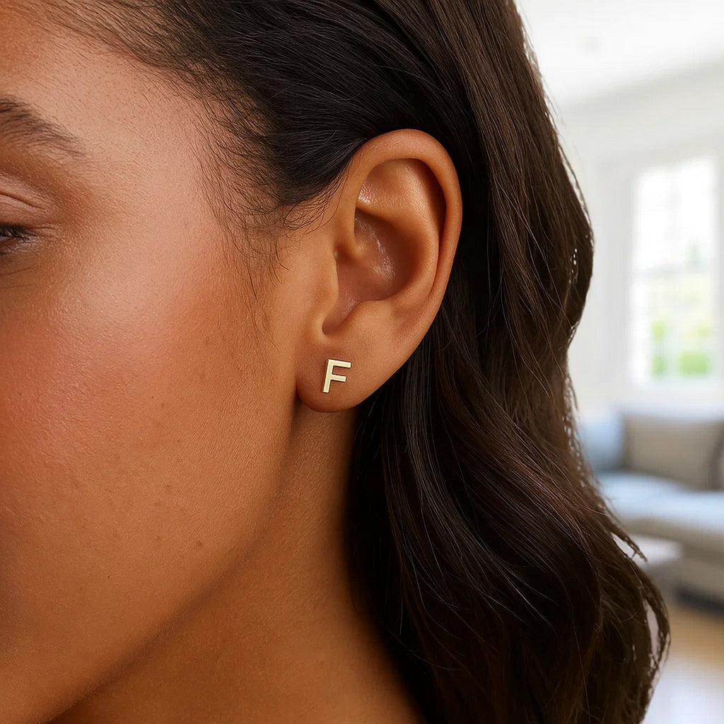 14K Yellow Gold Yours Truly Initial F Stud Earrings