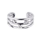 Sterling Silver Rhodium Plated Triple Line Open Motif Cubic Zirconia Toe Ring