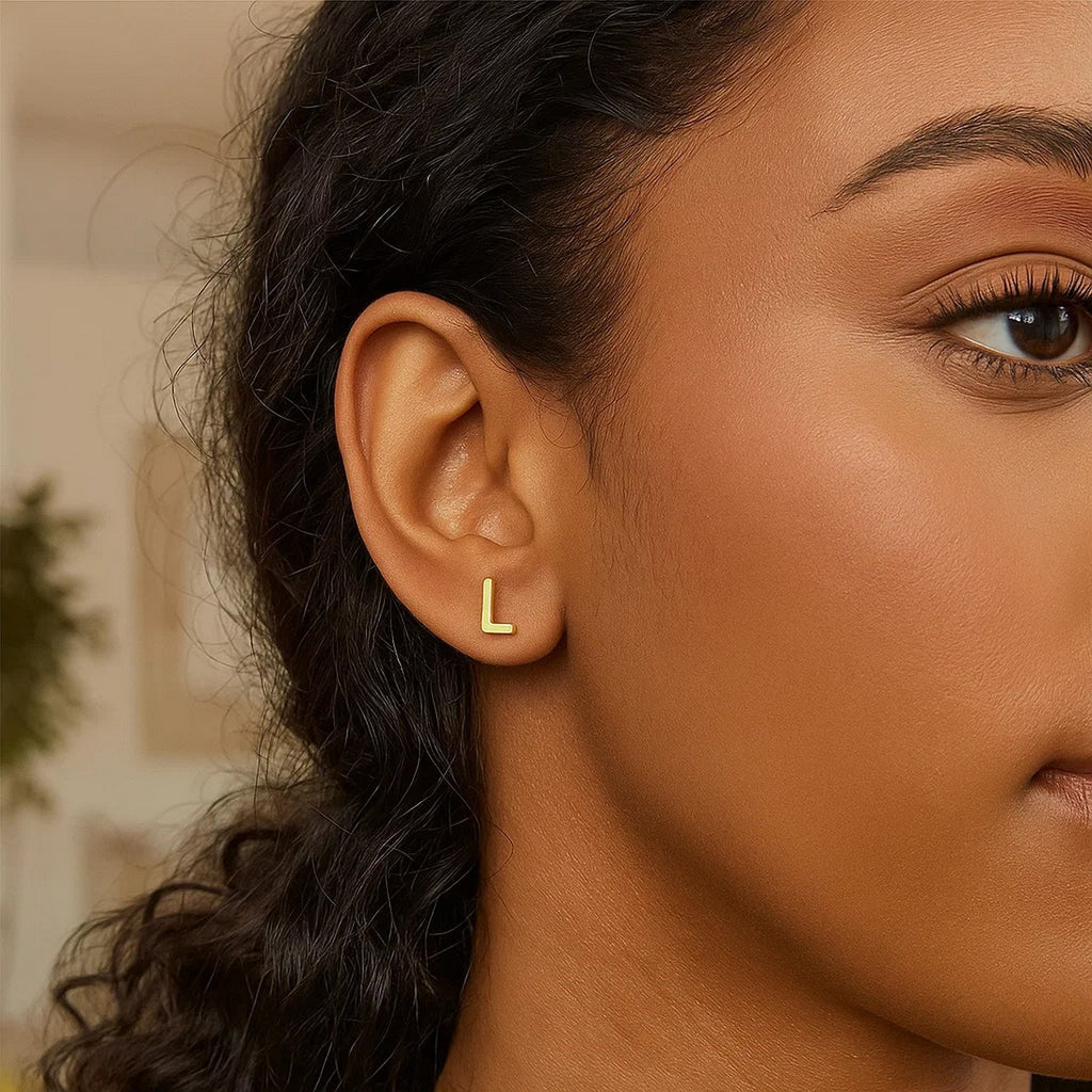 14K Yellow Gold Yours Truly Initial L Stud Earrings