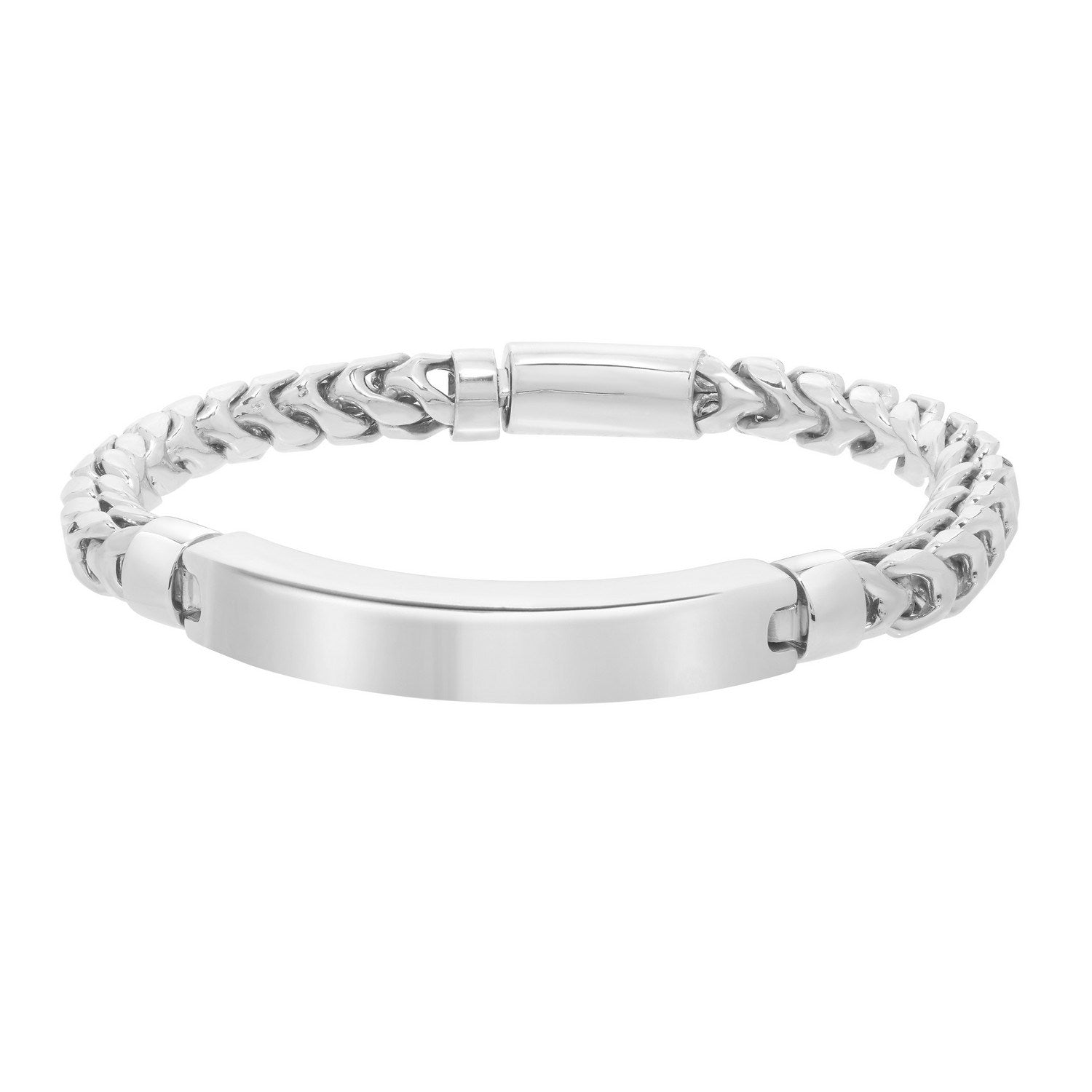 Sterling Silver Rhodium Plated Woven Link ID Bracelet