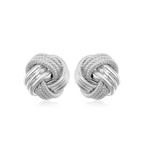 14k White Gold Love Knot with Ridge Texture Earrings