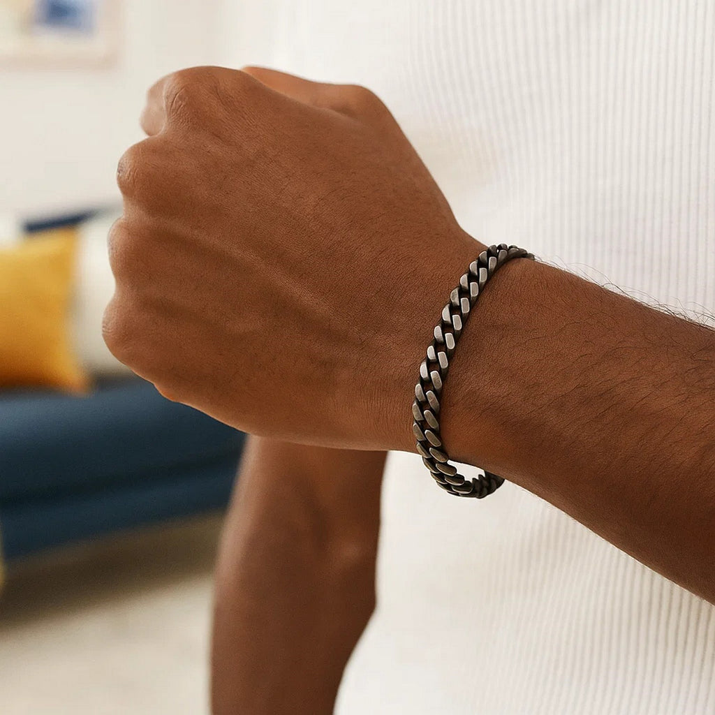 Sterling Silver Gunmetal Finish Miami Cuban Link Bracelet (7.00 mm)