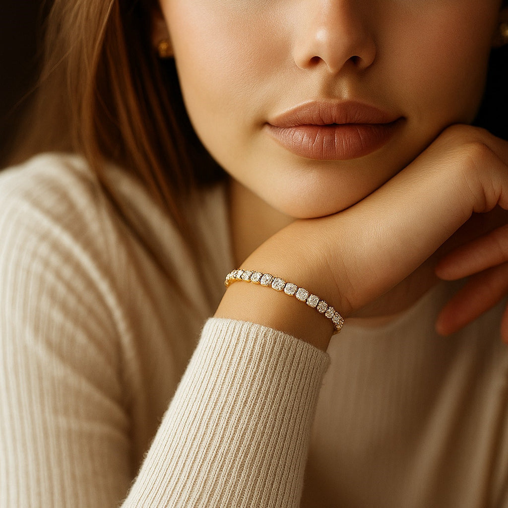 Lab Grown Round Diamond Tennis Bracelet in 14k Yellow Gold(5 cctw  F/G  VS2/SI1)