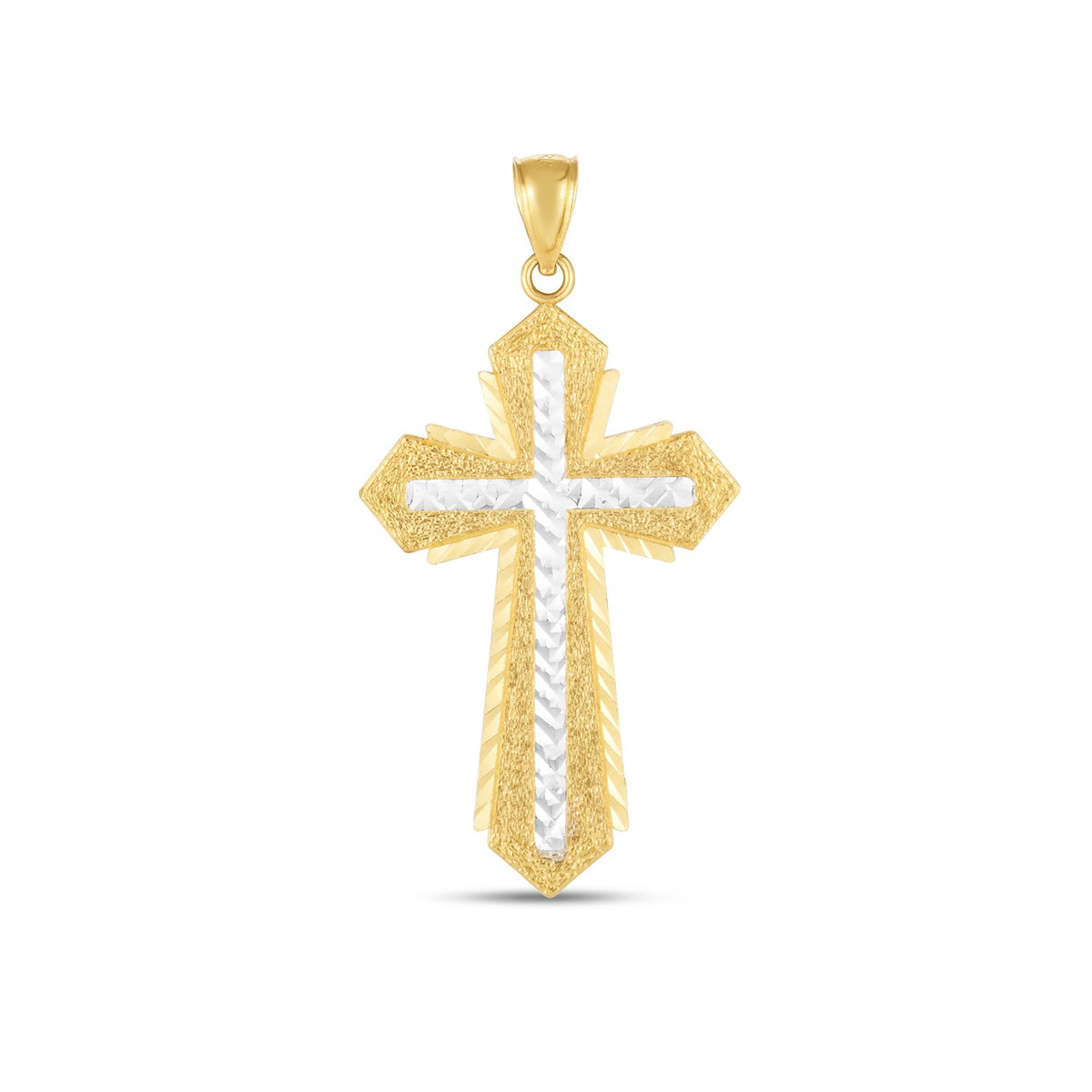 14k Two Tone Gold High Polish Diamond Cut Point Cross Pendant