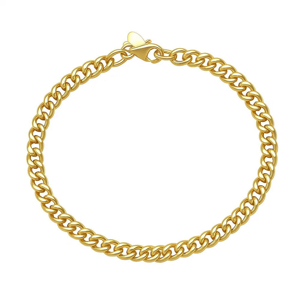 14K Yellow Gold Ladies Petite Faceted Cuban Link Chain Bracelet (4.50 mm)
