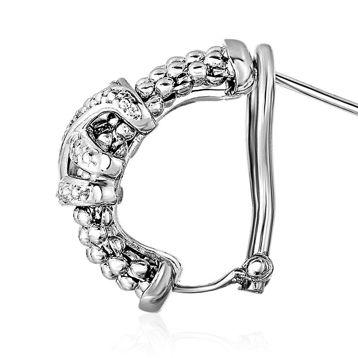 Popcorn Texture Earrings with Crossover Motif and Diamonds in Sterling Silver