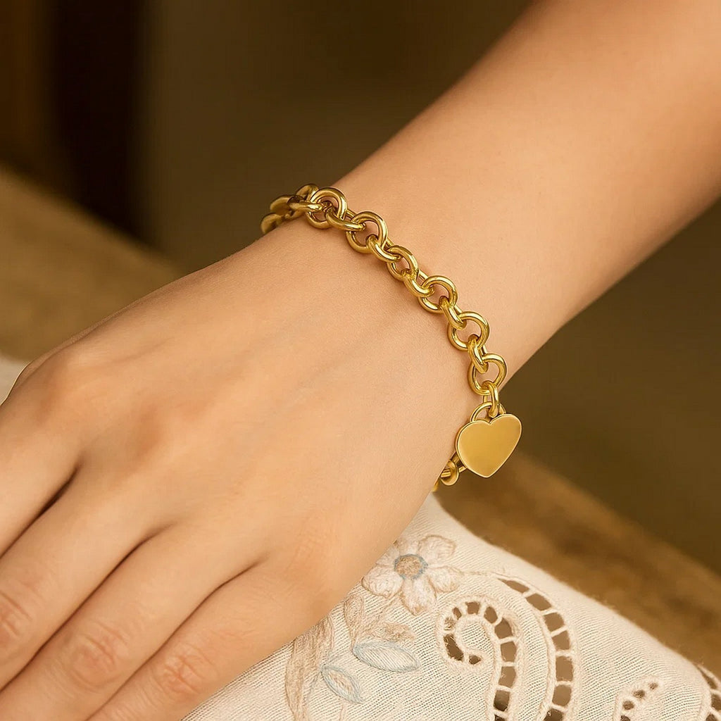 Heart Tag with Rolo Link Bracelet in 14K Yellow Gold (11.40 mm)