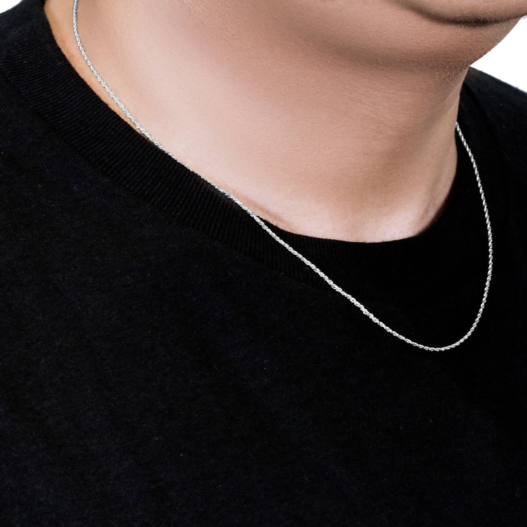 White Gold Solid Diamond Cut Rope Chain 1.4mm