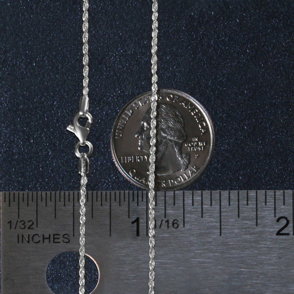 White Gold Solid Diamond Cut Rope Chain 1.4mm