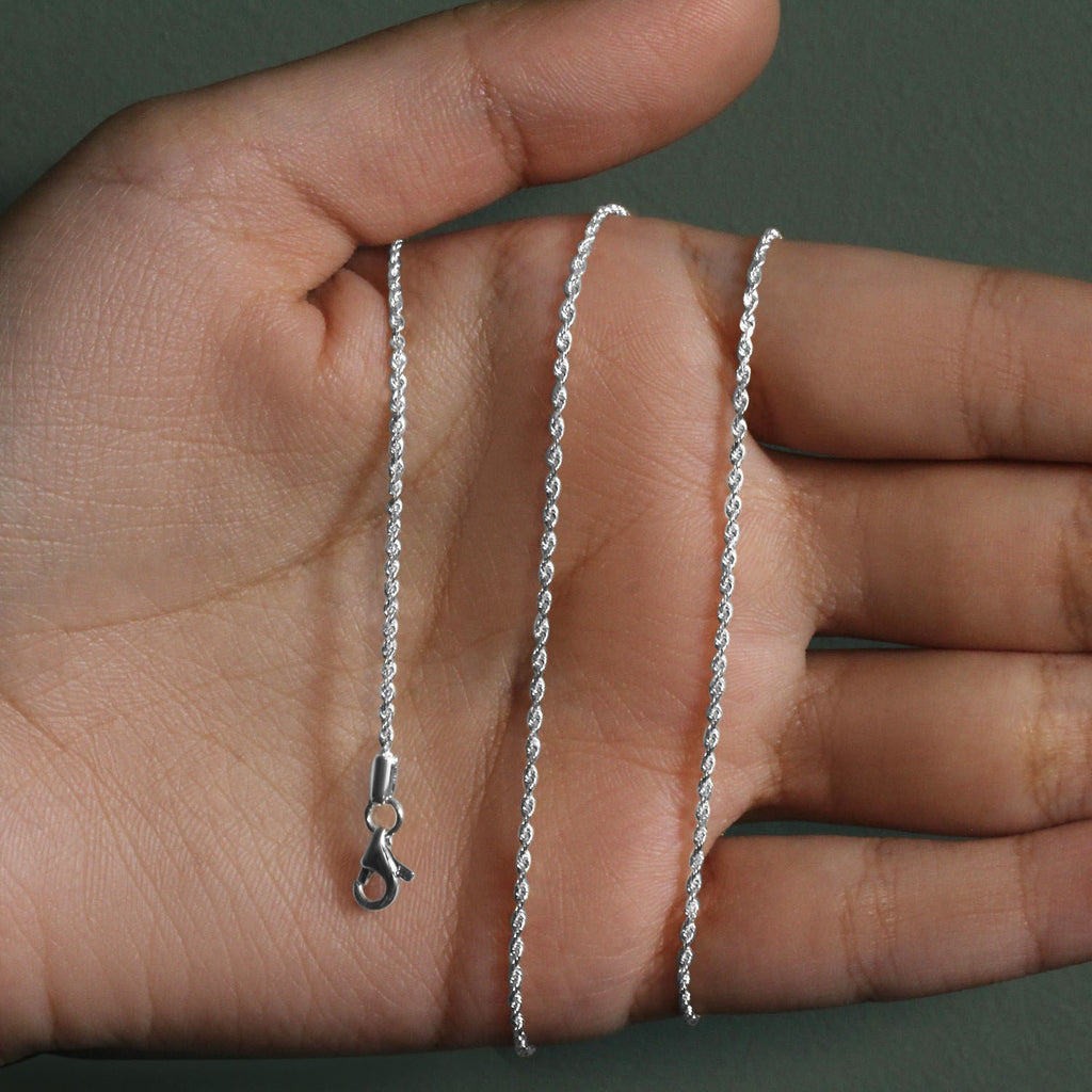 White Gold Solid Diamond Cut Rope Chain 1.4mm