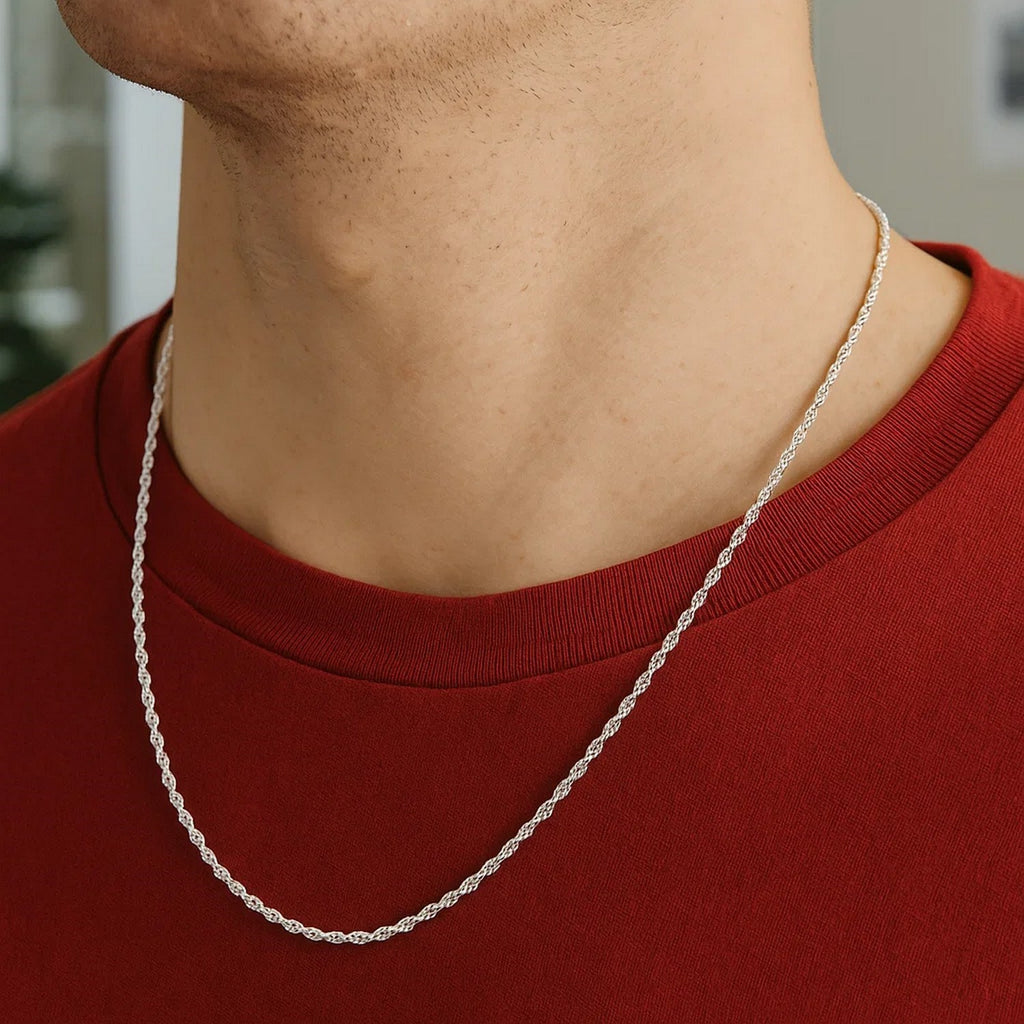 White Gold Solid Diamond Cut Rope Chain 1.4mm