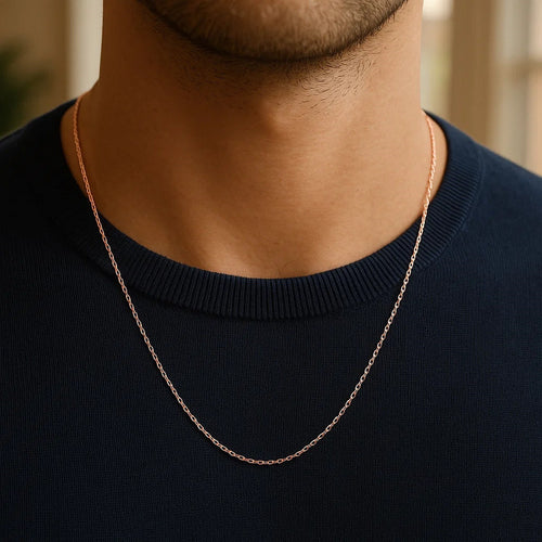 14k Rose Gold Diamond Cut Cable Link Chain 1.1mm Lobster Clasp