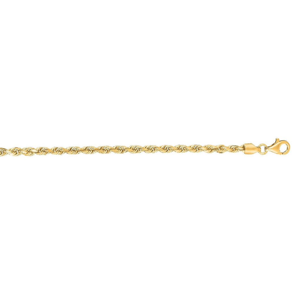 10k Yellow Gold Solid Diamond Cut Rope Bracelet (3.00 mm)