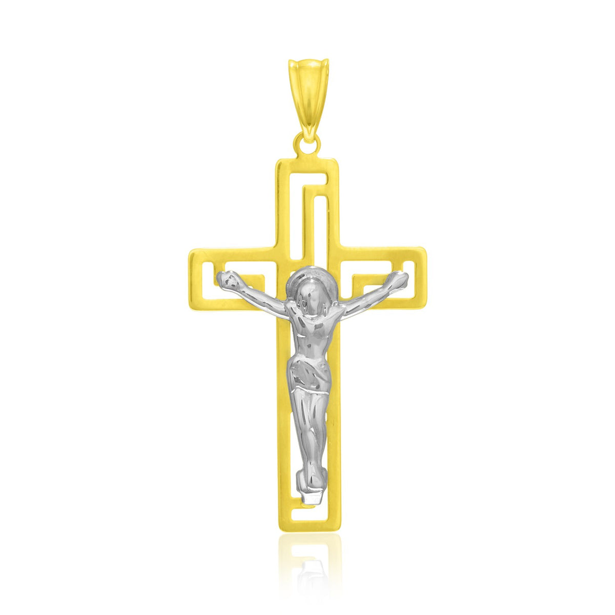 14k Two-Tone Gold Crucifix Cross with Figure Pendant