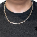 14k Yellow Gold White Pave High Polish Modern Lite Miami Cuban Chain (6.50 mm)