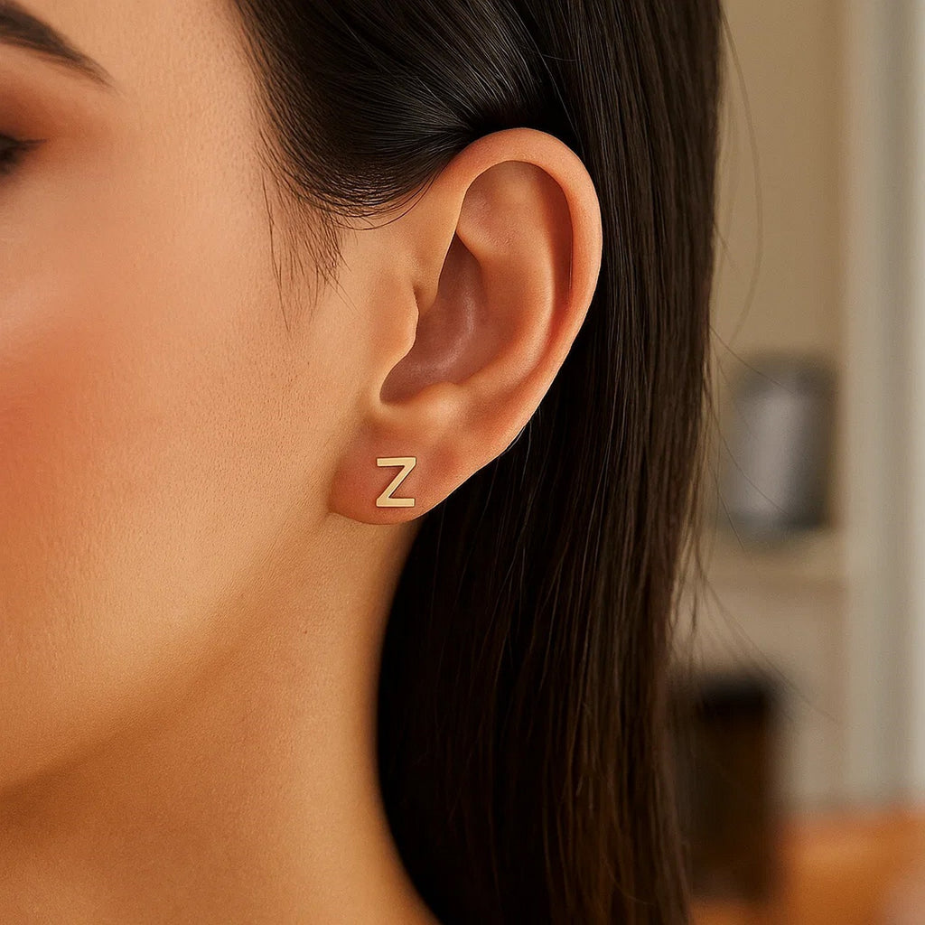 14K Yellow Gold Yours Truly Initial Z Stud Earrings