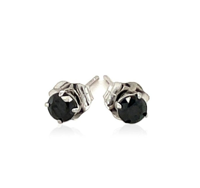 14k White Gold Black 3mm Faceted Cubic Zirconia Stud Earrings