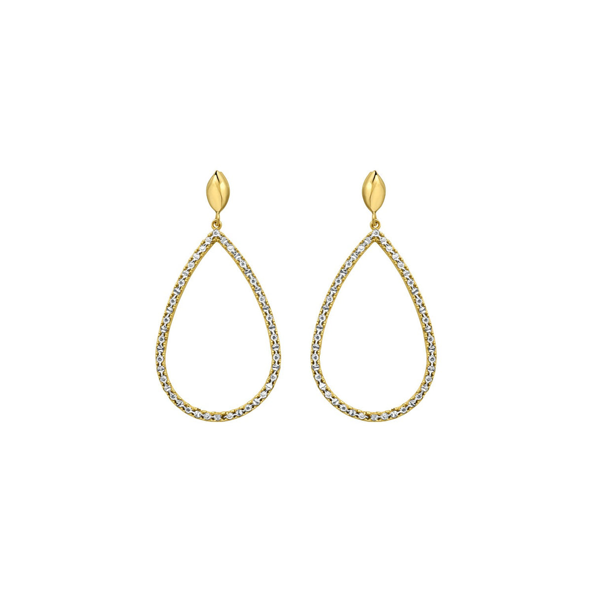 14K Two Tone Gold Diamon Oro Marquise Earrings