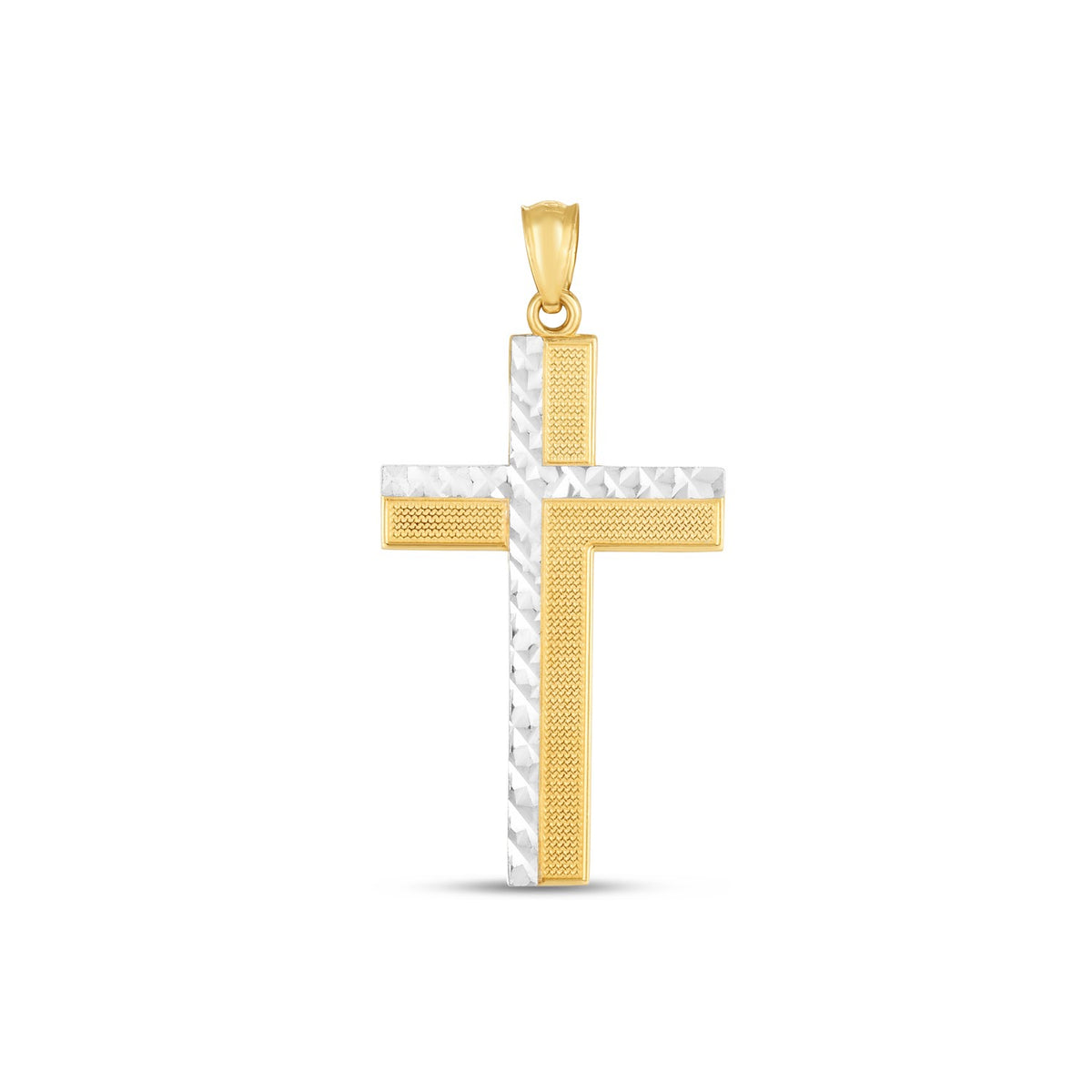 14k Two Tone Gold High Polish Diamond Cut 2in1 Cross Pendant
