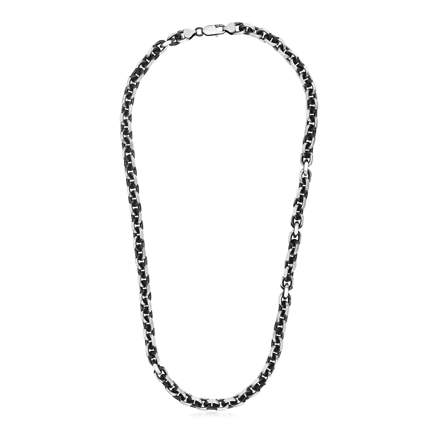 Silver Gunmetal Finish Oval Link Necklace 24"