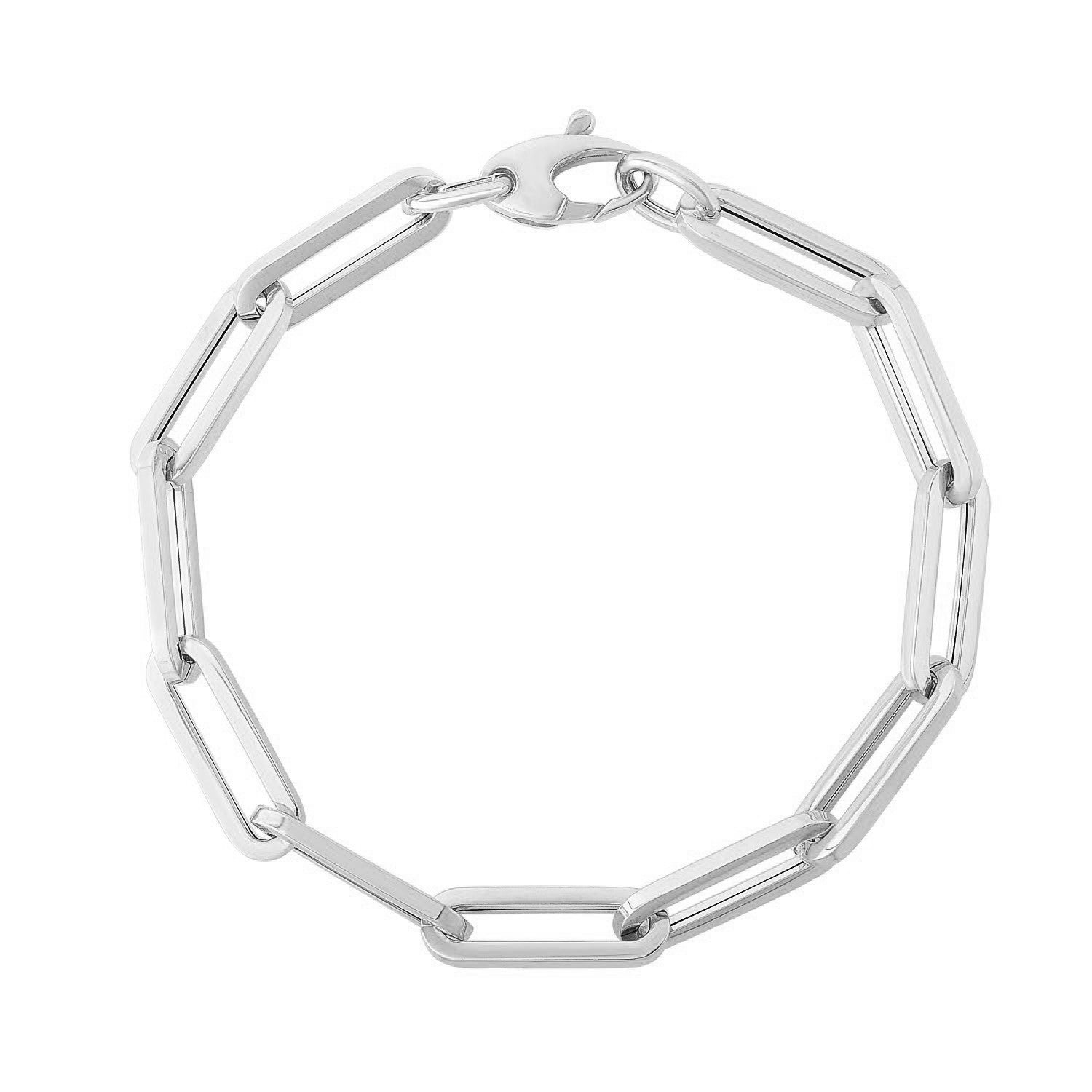 White Gold Extra Wide Paperclip Chain Bracelet 7.5"